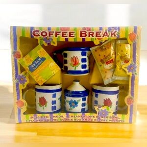 Coffee Break Set With Mugs Creamer Sugar Bowl Cookie Box Brand New